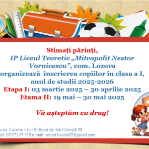 Anunț cu privire la cererile pentru înmatricularea elevilor în clasa întâi