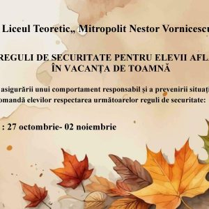 Reguli de securitate pentru elevii aflați în vacanța de toamnă! 27 octombrie – 02 noiembrie